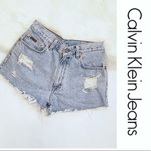 Calvin Klein CK tab vintage Hand distressed shorts